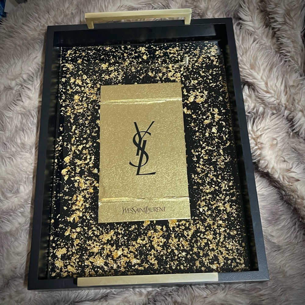Yves Saint Laurent Gold and Black Decorative Tray Handmade